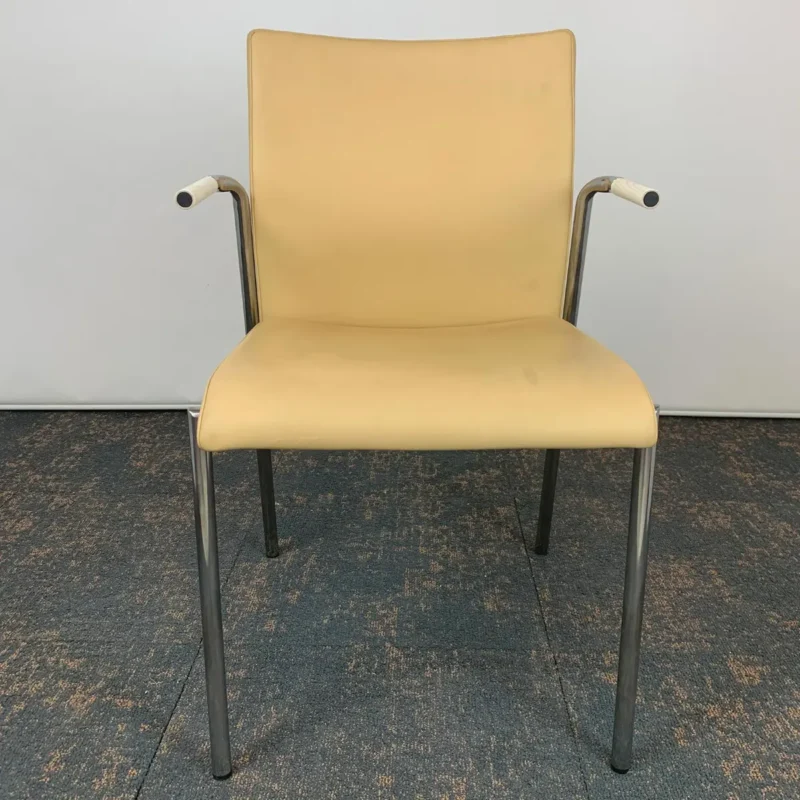 Cream Faux Leather Meeting Chair with Small Arms