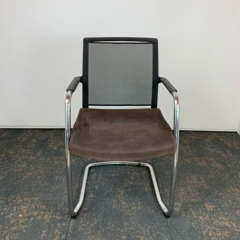 Dark Brown Mesh Back Meeting Chair with Chrome Cantilever Legs