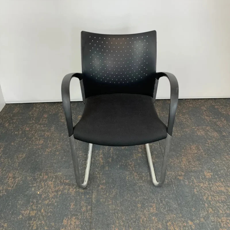 Black Meeting Chair with Chrome Cantilever Legs and Black Arms