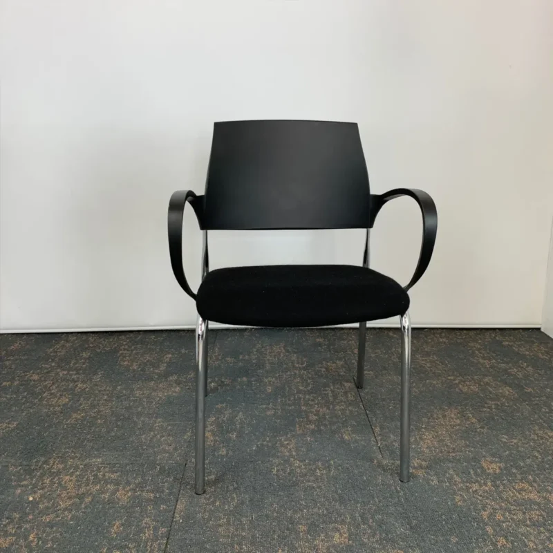Black Meeting Chair with Chrome Legs and Black Arms