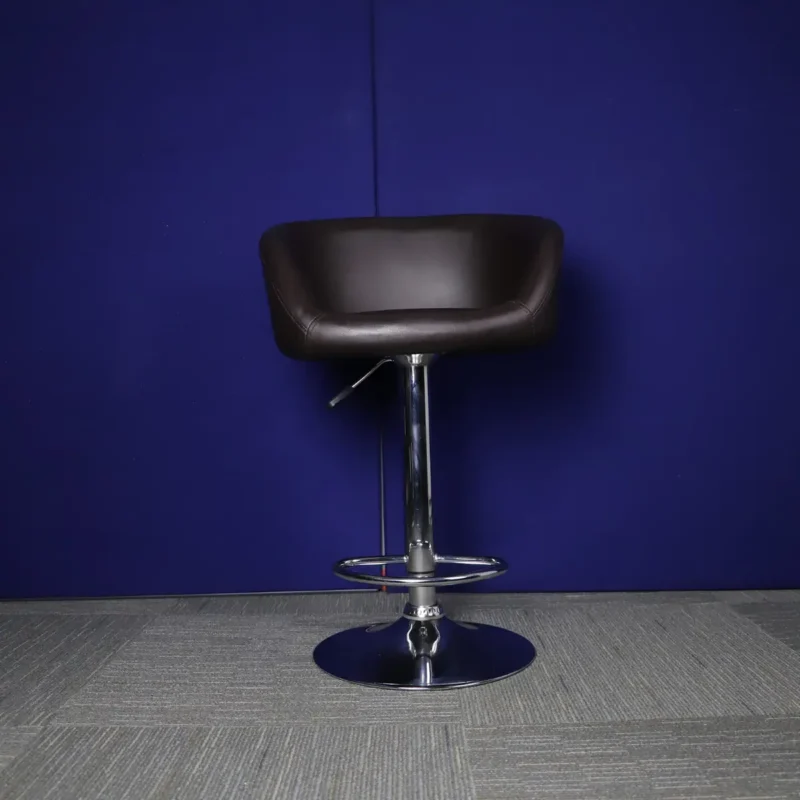 Brown Leather Stool with Chrome Base and D-Ring