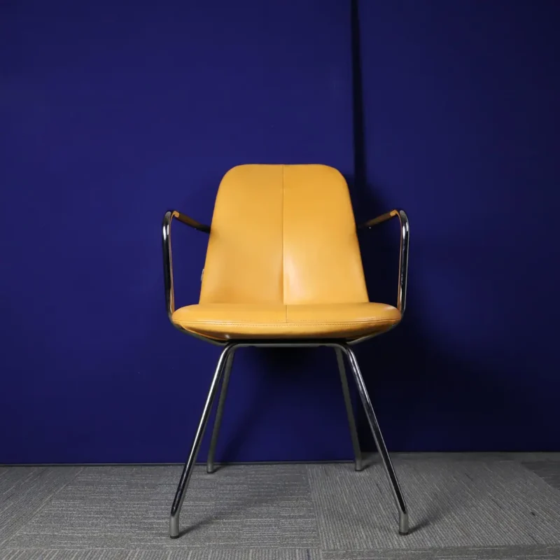 Skandiform Orange Faux Leather Meeting Chair with Chrome Arms and Legs