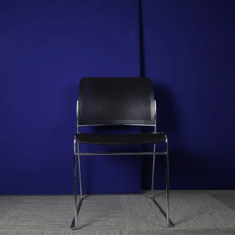 Boss Black Stacking Meeting Chair with Plastic Back and Chrome Legs