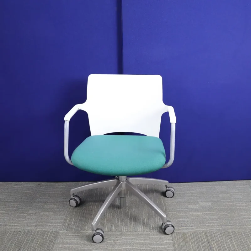 Green Fabric Meeting Chair with White Plastic Back