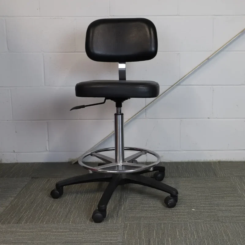 Black Vinyl Lab Chair with Gas Lift, and Chrome D-Ring