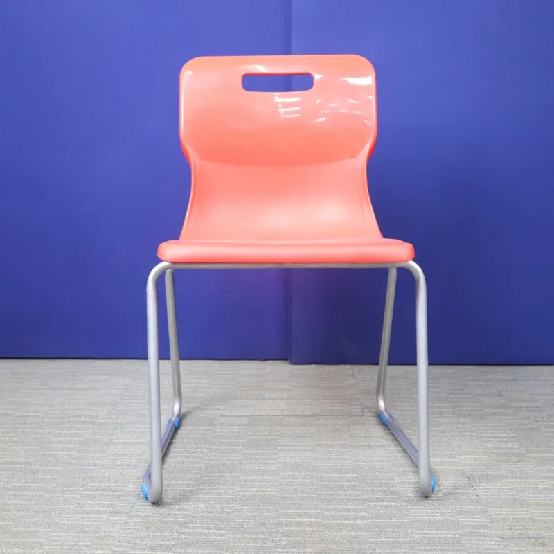Red Plastic Canteen Chair with Silver Frame Legs