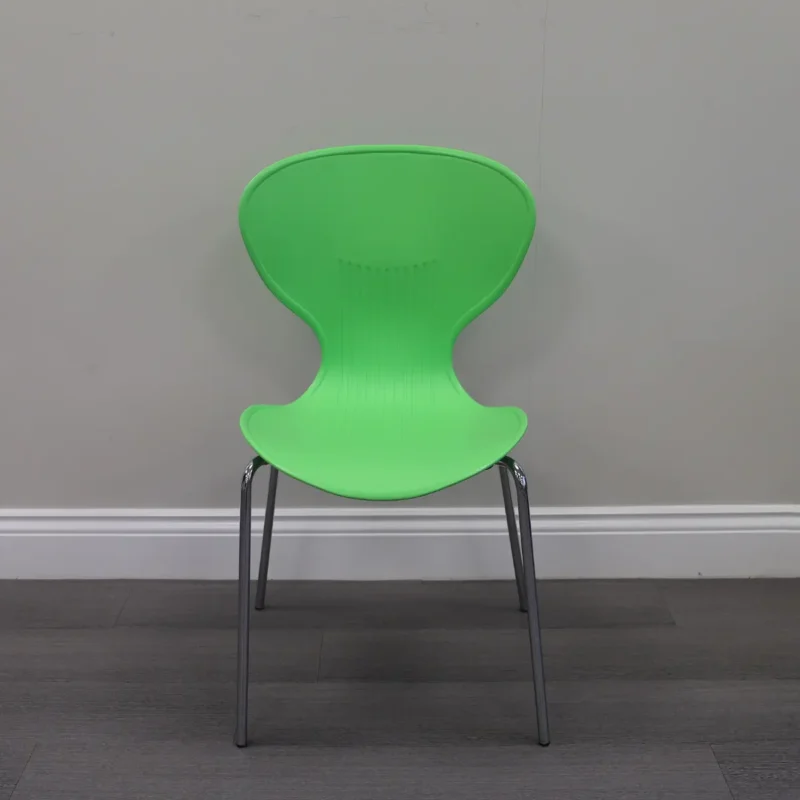 Green Plastic Bistro Canteen Chair with Chrome Straight Legs