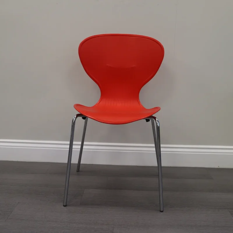 Red Plastic Bistro Canteen Chair with Chrome Straight Legs