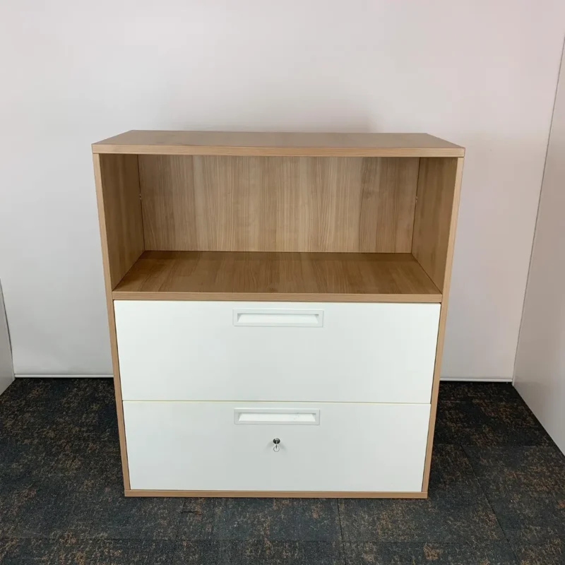 Kinnarps Cherry Coloured 2 Drawer Side Filer with Book Shelf