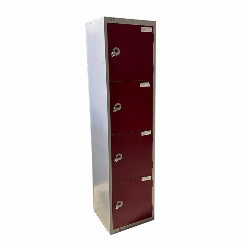 Elite Grey 4 Door Locker Units with Padlock Locks and Red Doors