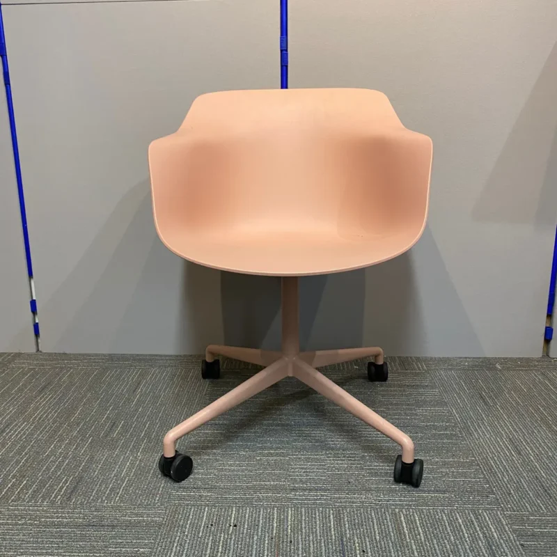 Signature Materia Pax moulded polypropylene seat, 4 star base fixed swivel reception chair in salmon pink