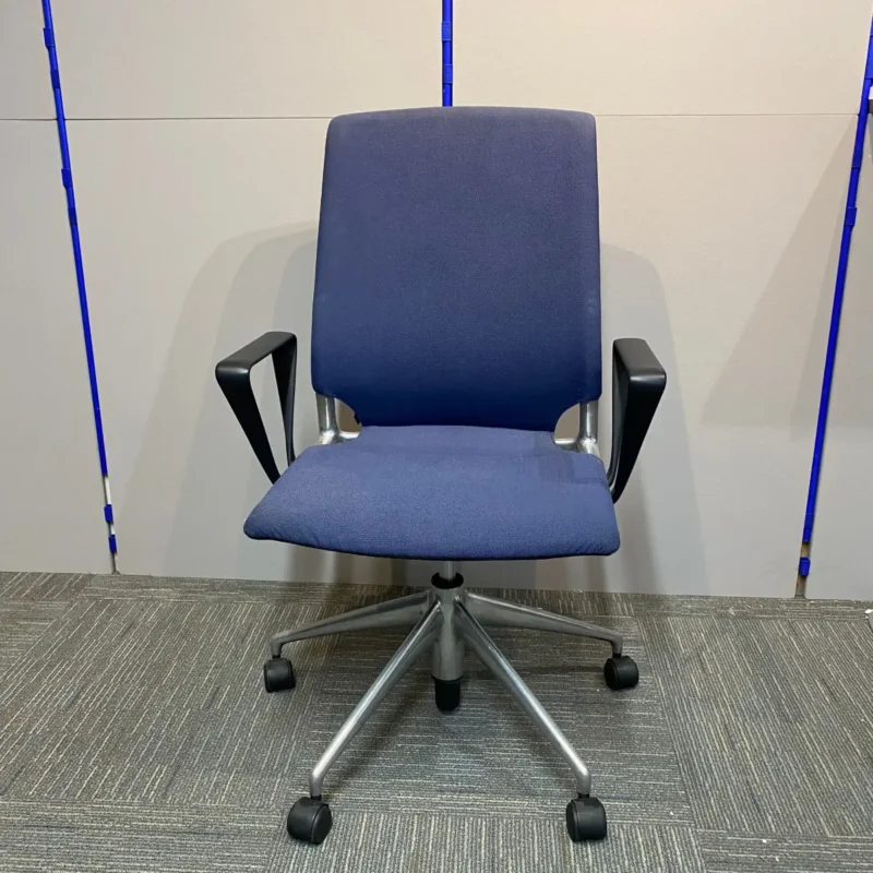 Vitra Navy blue task chair with chrome base and fixed arms