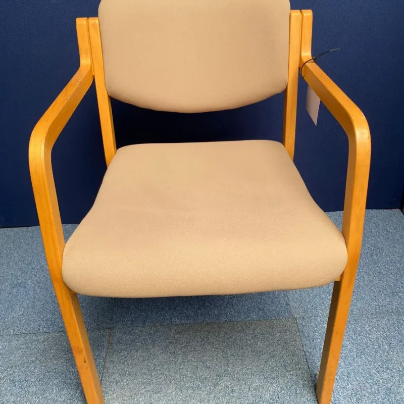 Beige Coloured Stacking Office Meeting Chair Oak Wood Arms