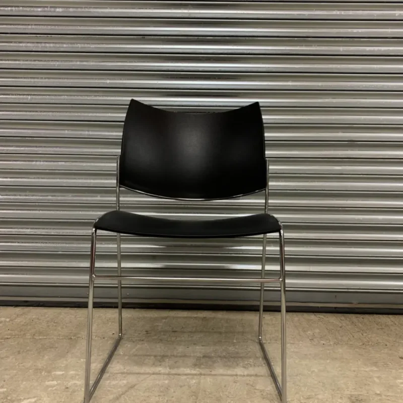 Black Stacking Meeting Chair with Polypropylene Seat & Back Chrome Legs