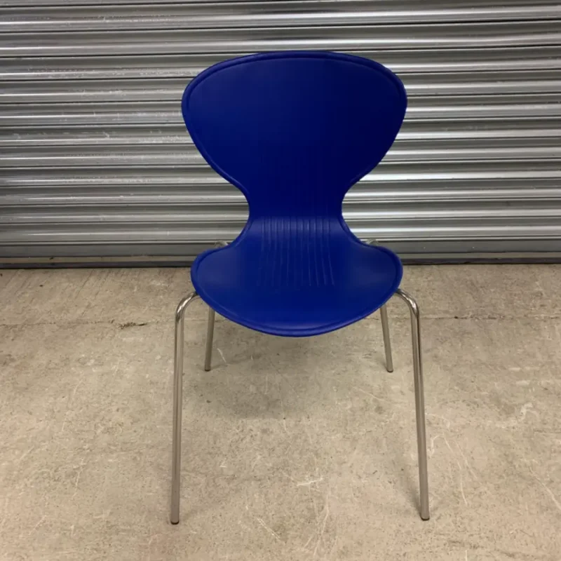 Blue Plastic Bistro Canteen Chair with Chrome Straight Legs