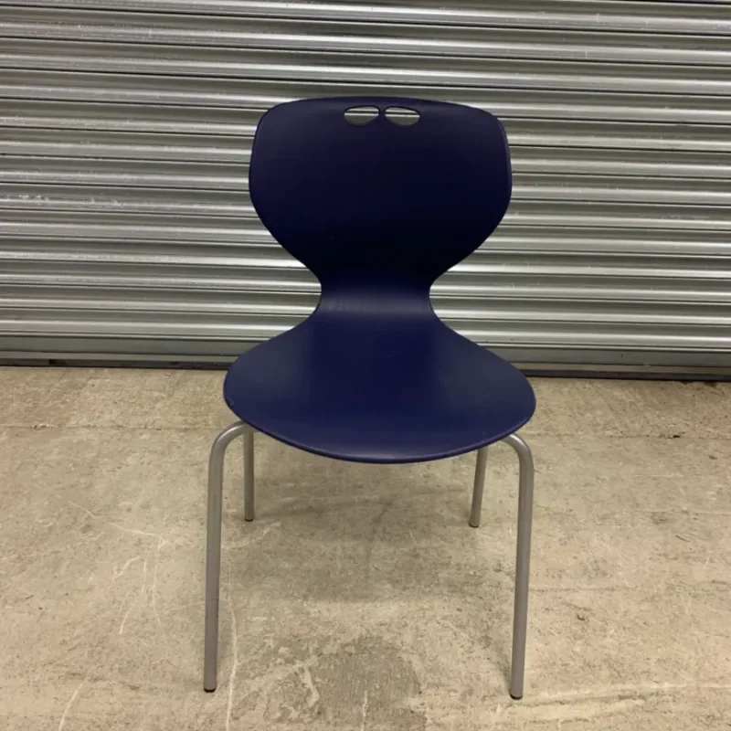 Blue Plastic Bistro Canteen Chair with Grey Legs