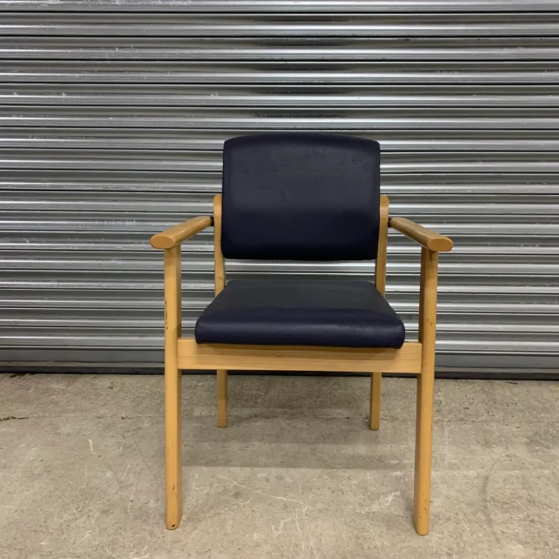 Navy Blue Meeting / Reception Chairs Vinyl Fabric Cover with Wooden Arms
