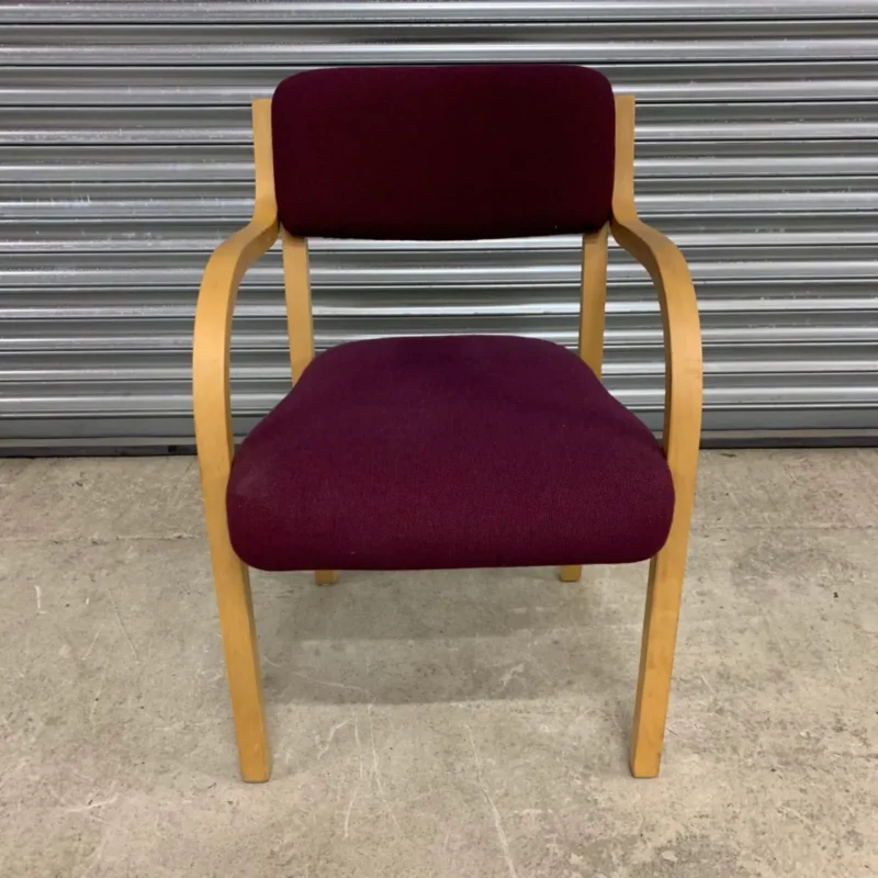 Purple Meeting Chair with Wooden Legs & Arms