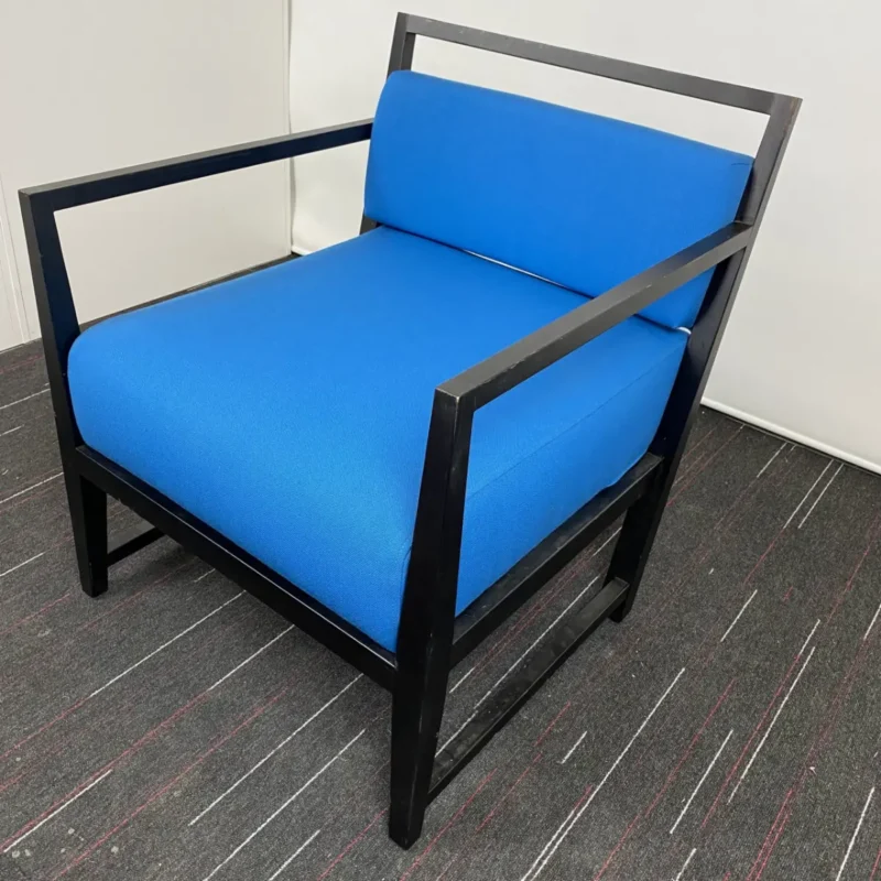 Blue Low Reception Chair with Black Steel Frame
