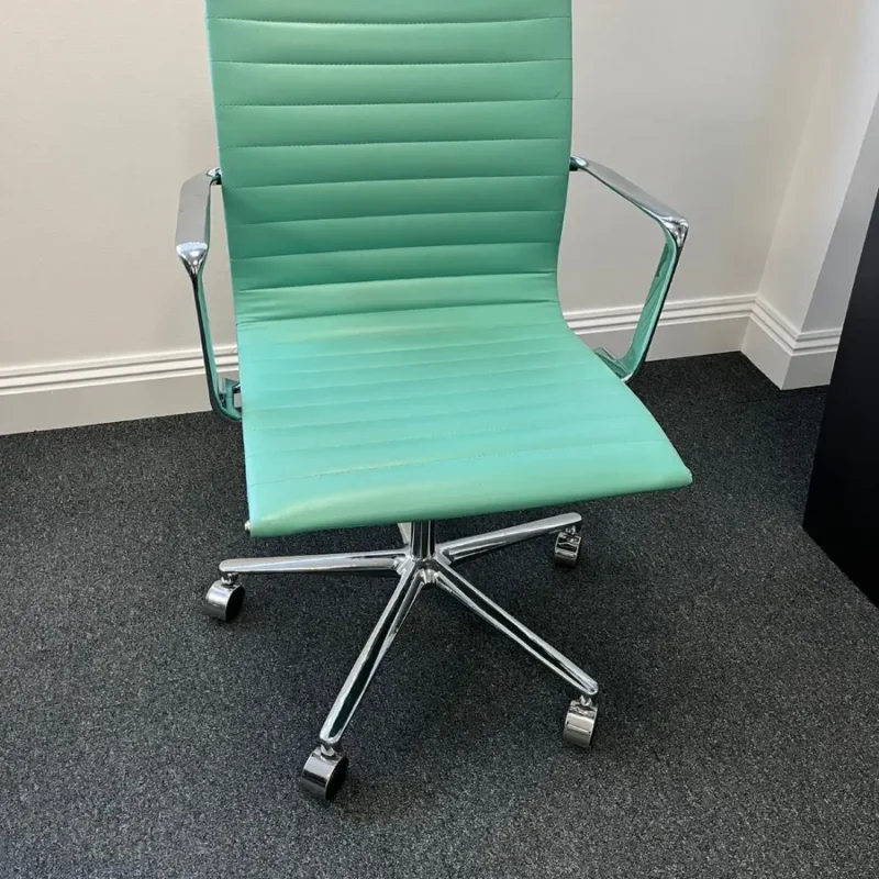 Mint Green Faux Leather Meeting Chair With Arms