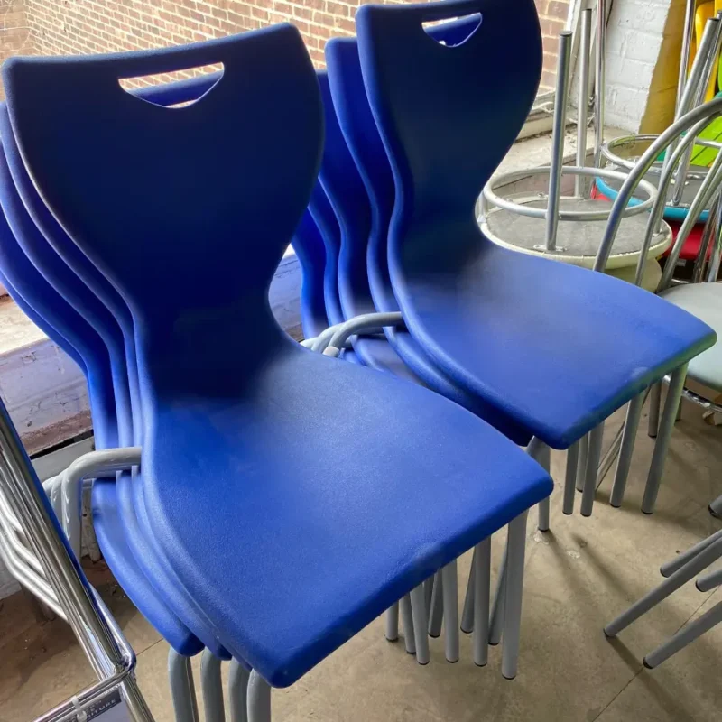 EN Chair Stacking Blue Plastic with Grey Legs