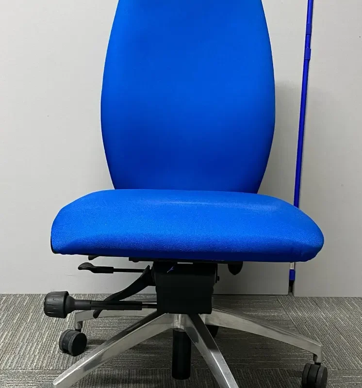 Blue Operators Chair With Chrome Five Star Base Fully Loaded With Ratchet Back And Lumbar