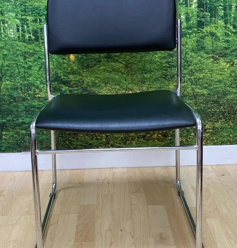 ISO Black Faux Leather Meeting Chair Stacking Chrome Base