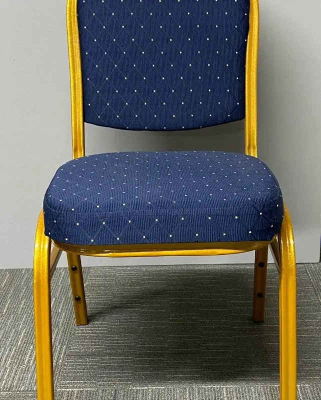 Blue and Gold Banquet Chair With Gold Metal Frame & Legs