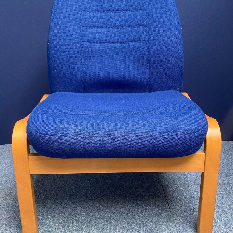 Blue Fabric Reception Chair Wooden Legs