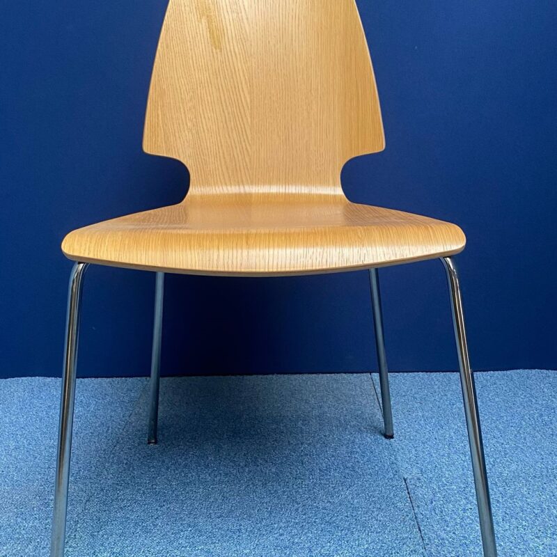 Light Oak Wood Bistro Chair With Chrome Legs - Stacking