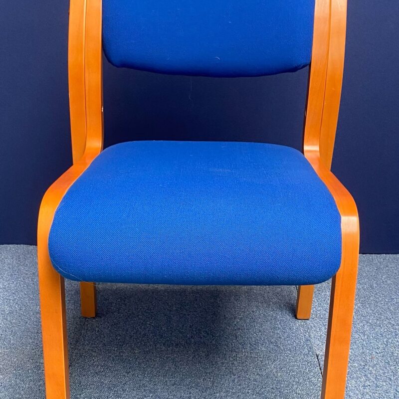 Blue Meeting Chair Wooden Legs Fabric Seat