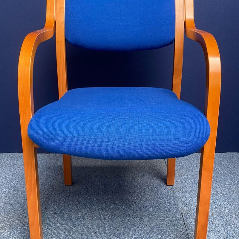 Blue Meeting Chair Wooden Legs And Arms Fabric Seat